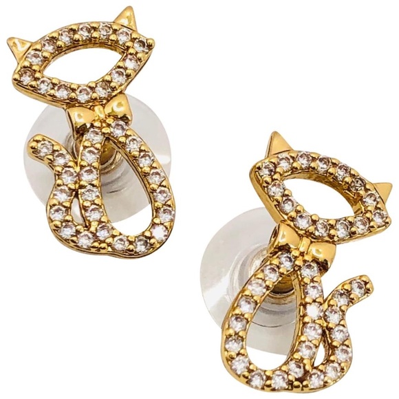 NEW Kate Spade Jazz Things Up Pave Cat Earrings - Picture 1 of 5